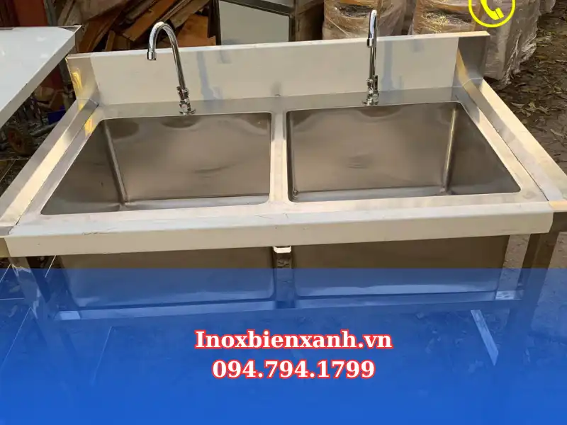 CHẬU RỬA CÔNG NGHIỆP 1 HỐ chậu rửa công nghiệp 2 hố hoàn thiện tại xưởng InoxBluesea